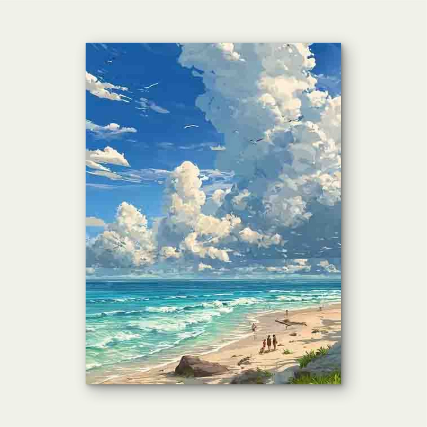 Ocean, Swimmers & Birds - Boho Coastal Metal Print Ready to Hang
