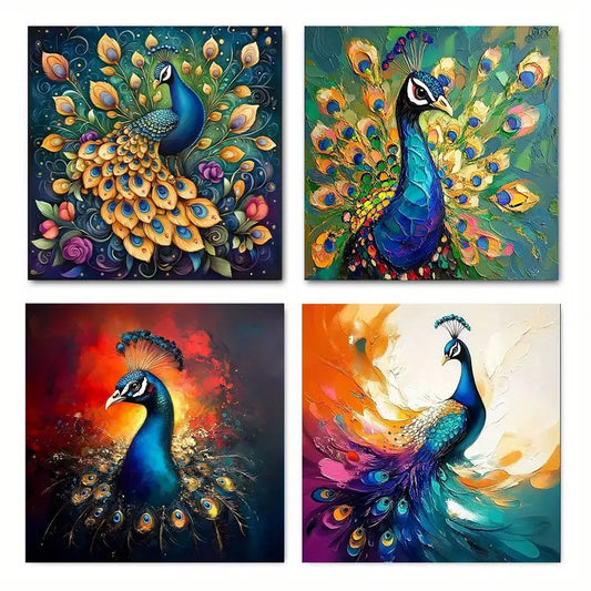 4pcs Peacock picture quality texture PT Wall Art Canvas Framed