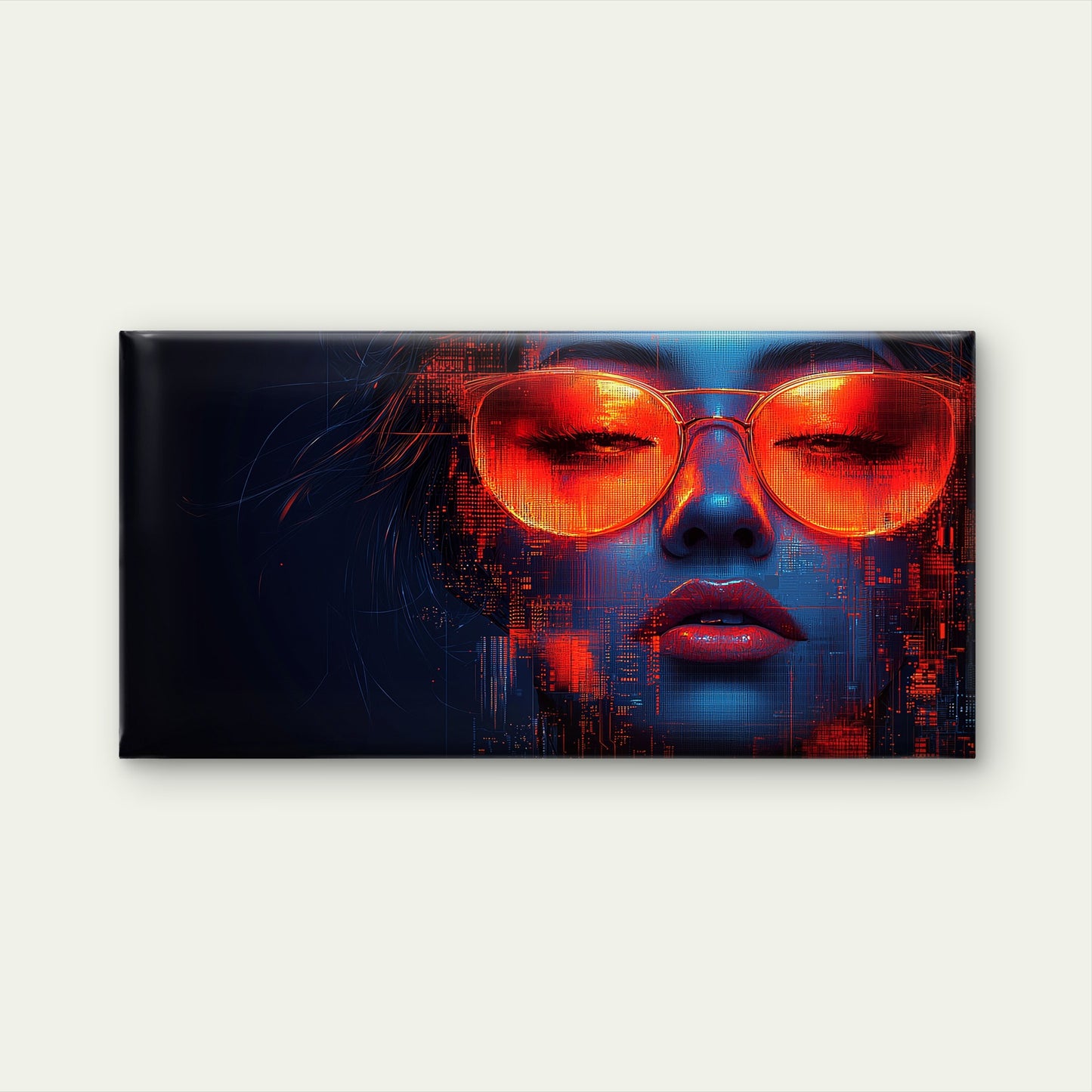 Cyberpunk Girl Neon Glasses Wall Art Canvas Office Home Room Framed 120x60cm