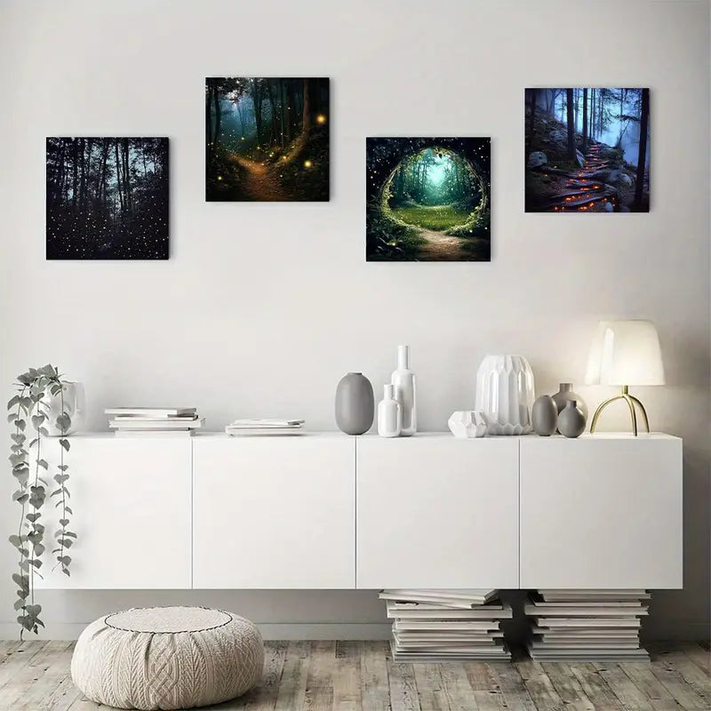 4pcs Mystical Woodland Scene Wall Art Canvas Framed