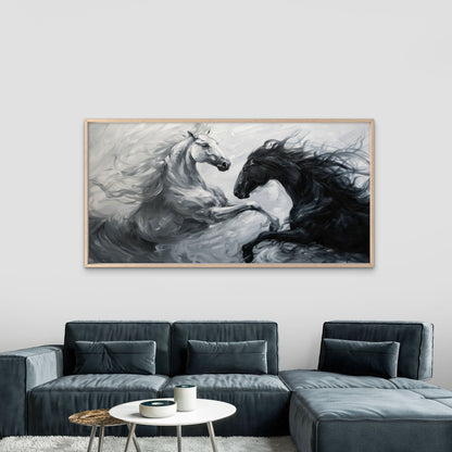 Black And White Horses Wall Art Canvas Office Home Room Framed 120x60cm