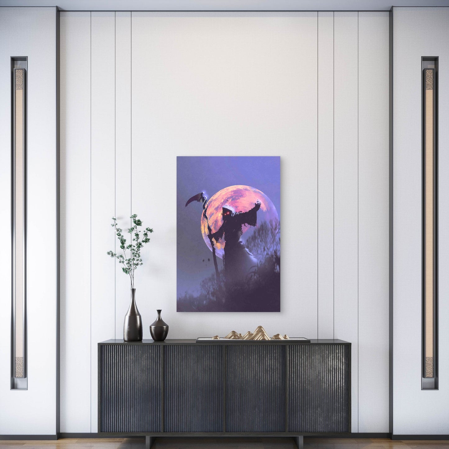 Death Scythe Standing Against Night Sky Metal Print Ready to Hang