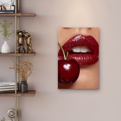 Featuring Sparkling Cherry Lips Metal Print Ready to Hang