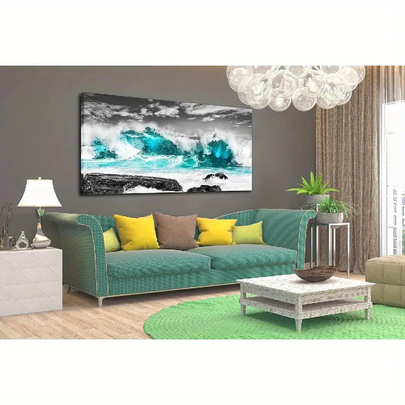 Beach Coastal White Clouds Black Stones Wall Art canvas office home room framed 120x60cm - Bella Home Decor