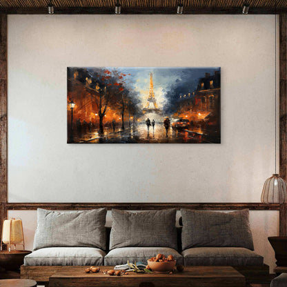 Paris Eiffel Tower Night Street Wall Art Canvas Office Home Room Framed 120x60cm