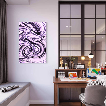 Abstract Purple and Black Metallic Swirls 40x60cm Metal Print Ready to Hang
