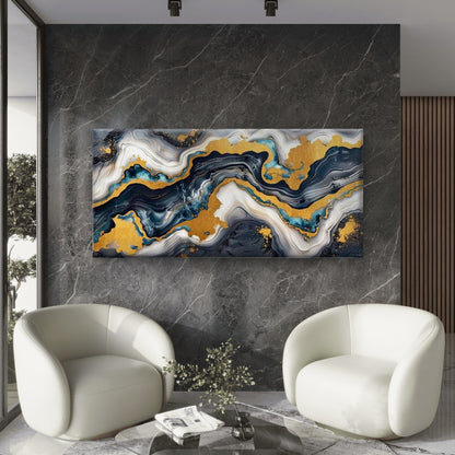 Blue, Green, Golden Abstract Wall Art Canvas Office Home Room Framed 120x60cm
