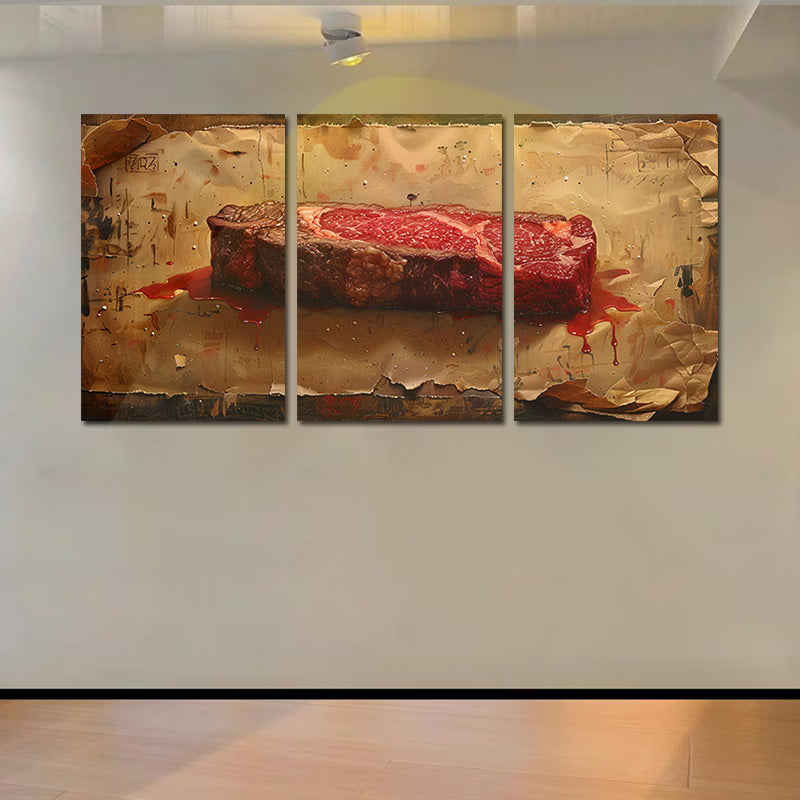 3pcs Delicious steak Vintage Illustration Wall Art Set Canvas Framed 40x60cm - High Quality Print 100% Australian Made Wall Canvas Ready to Hang - Bella Home Decor