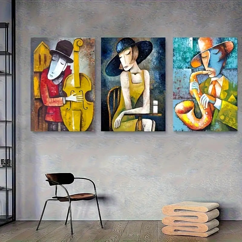 3pcs Picasso-Style Artistic Canvas Prints Metal Print Ready to Hang Art