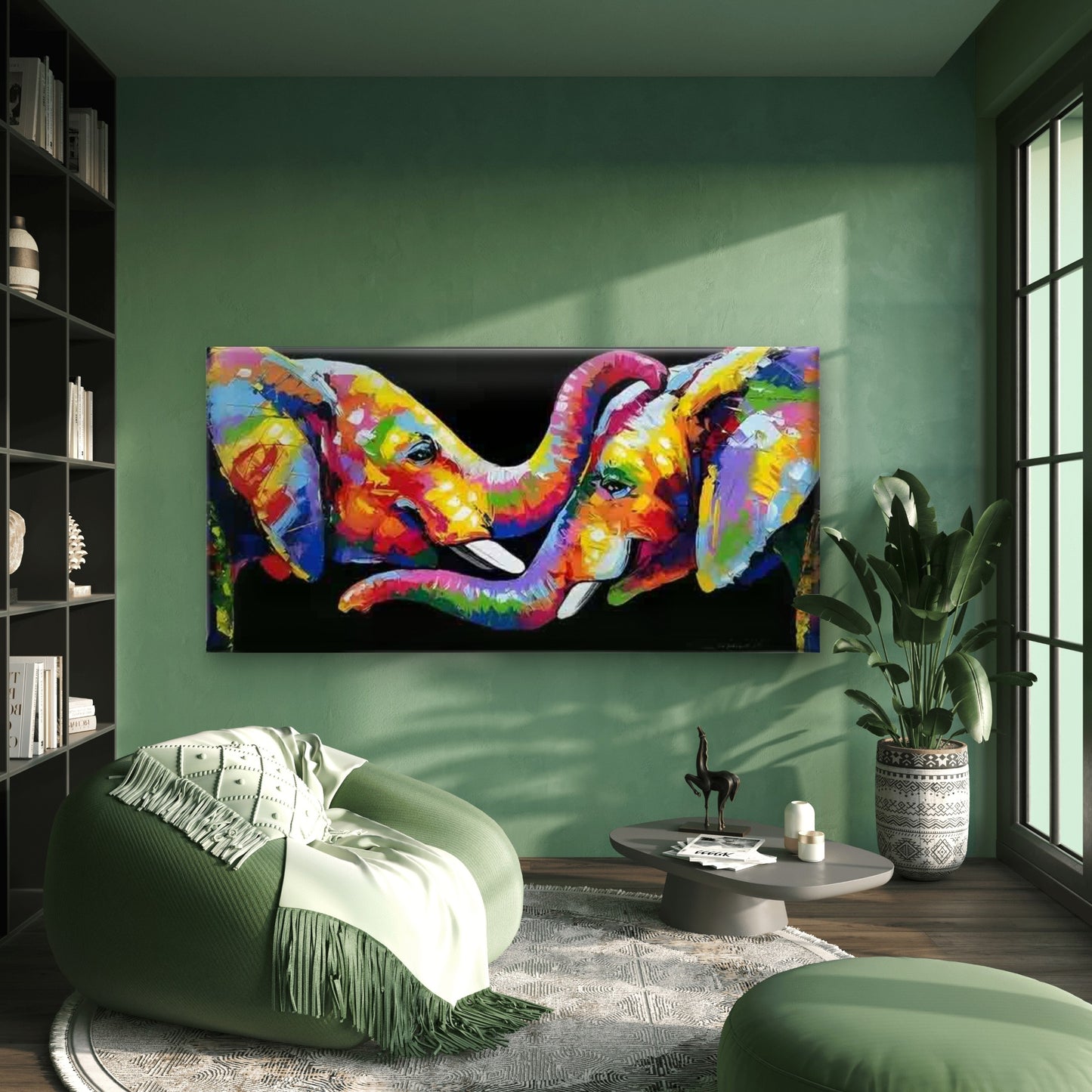 Colorful Abstract Elephants Wall Art Canvas Office Home Room Framed 120x60cm - Bella Home Decor