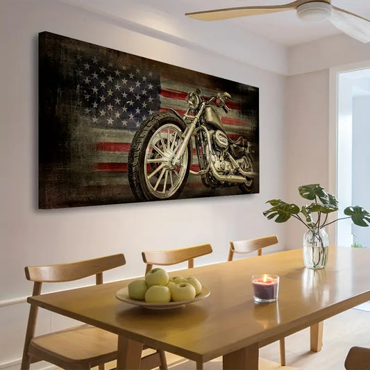 American Flag Retro Motorcycle Wall Art canvas office home room framed 120x60cm