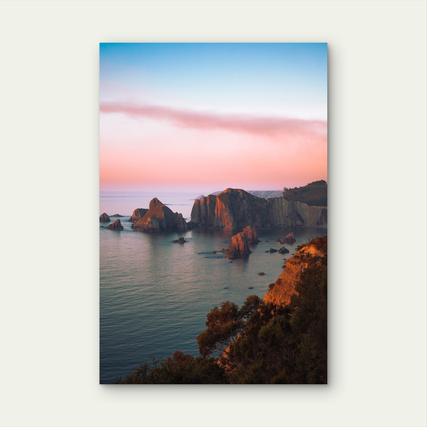 Sea Scenery With Cliffs Sunset 40x60cm Metal Print Ready to Hang