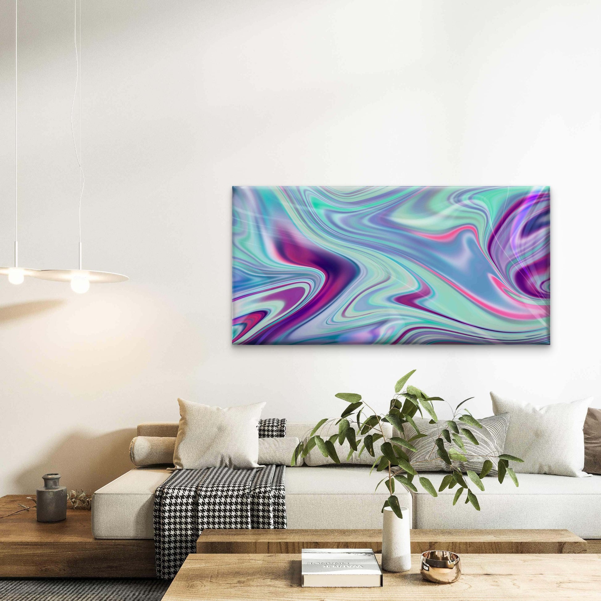 Green Fluid Art Abstract Wall Art Canvas Office Home Room Framed 120x60cm - Bella Home Decor