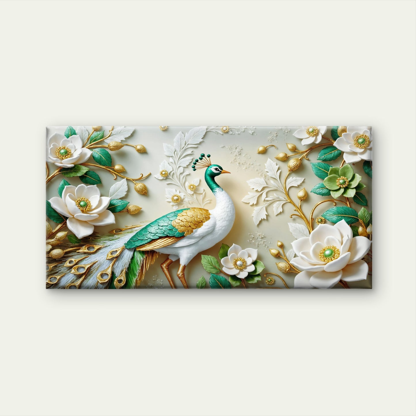 Green Peacock Emerald Flower Wall Art Canvas Office Home Room Framed 120x60cm