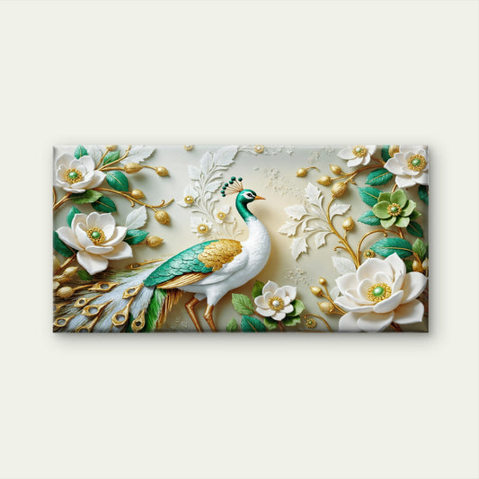 Green Peacock Emerald Flower Wall Art Canvas Office Home Room Framed 120x60cm