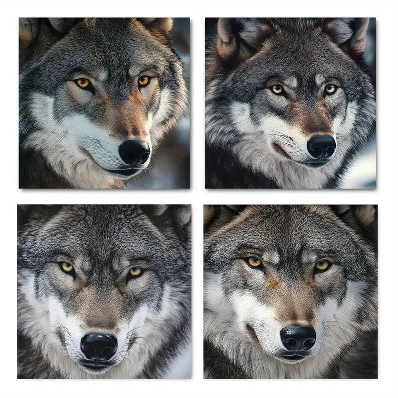 4pcs  Grey Wolf Elegant Modern Decorative Wall Art Canvas Framed