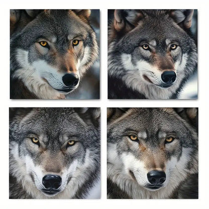 4pcs  Grey Wolf Elegant Modern Decorative Wall Art Canvas Framed
