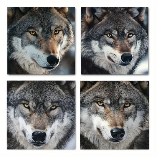 4pcs  Grey Wolf Elegant Modern Decorative Wall Art Canvas Framed