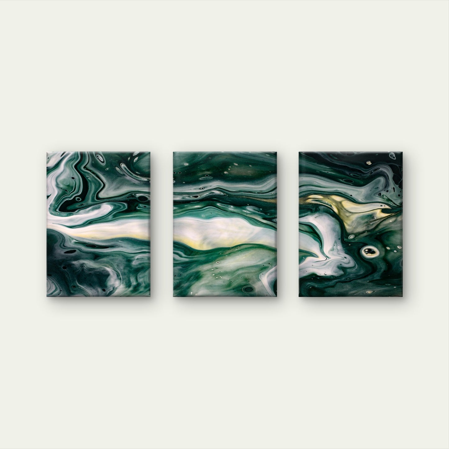 3pcs Abstract Emerald Green and White Fluid Wall Art Set Canvas Framed 50x70cm - High Quality Print 100% Australian Made Wall Canvas Ready to Hang