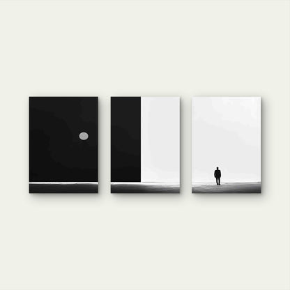 3pcs Person In A Dark Room With White Circle Metal Print Ready to Hang Art - Bella Home Decor