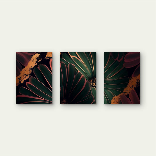 3pcs Green Rose Gold Luxury Metallic Foil Wall Art Set Canvas Framed 50x70cm - High Quality Print 100% Australian Made Wall Canvas Ready to Hang