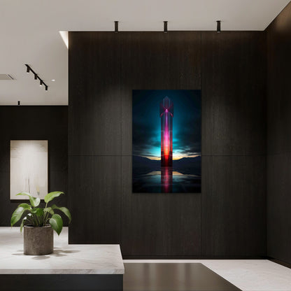 Bright Lights Neon Landscape 40x60cm Metal Print Ready to Hang - Bella Home Decor