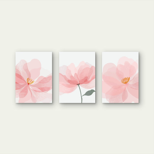 3pcs Pink Watercolor Floral Blossom  Wall Art Set Canvas Framed 40x60cm - High Quality Print 100% Australian Made Wall Canvas Ready to Hang