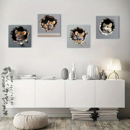 4pcs Cute Mouse Wall Art Canvas Framed