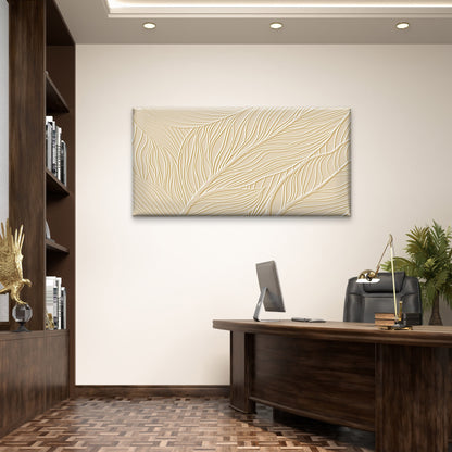 Abstract Beige Cream Embossed Leaf Wall Art Canvas Office Home Framed 120x60cm