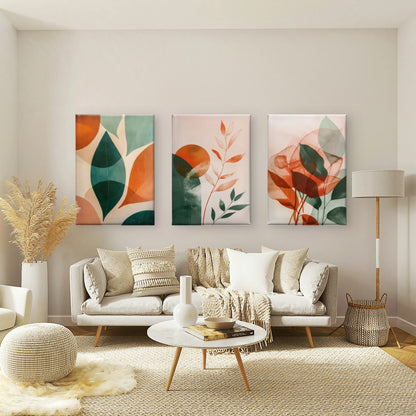 3pcs Abstract Terracotta Sage Green Botanical Boho Mid Century Wall Art Set Canvas Framed 40x60cm - High Quality Print 100% Australian Made Wall Canvas Ready to Hang