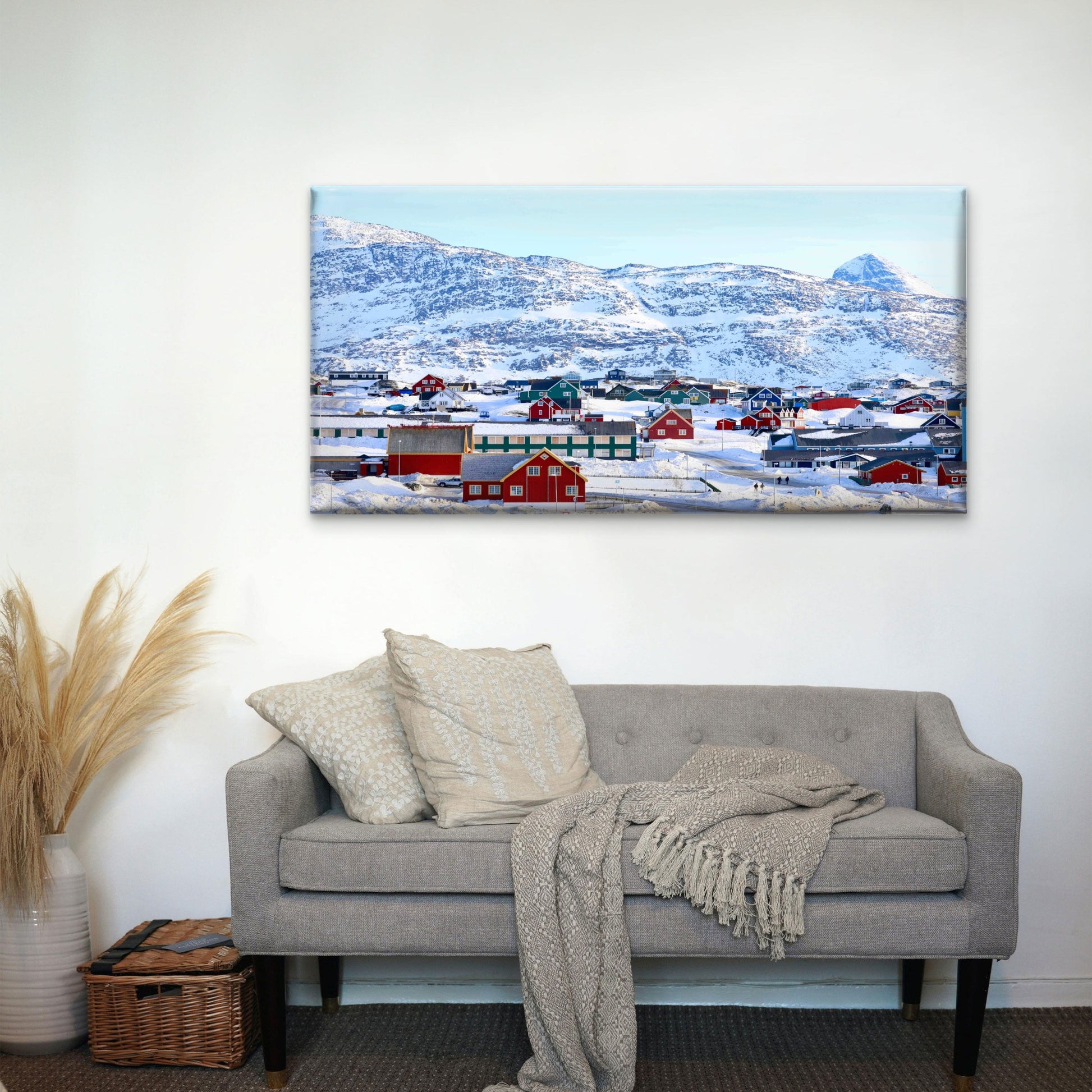 Colorful Houses in Snowy Hills Wall Art Canvas Office Home Room Framed 120x60cm - Bella Home Decor
