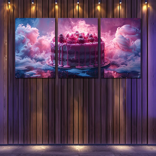 3pcs Surreal Magical Birthday Cake Wall Art Set Canvas Framed 50x70cm - High Quality Print 100% Australian Made Wall Canvas Ready to Hang
