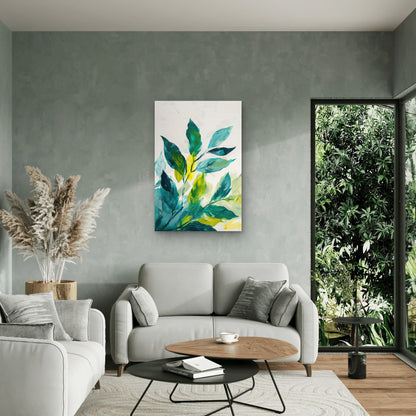 Green Teal Leaves Abstract Botanical 40x60cm Metal Print Ready to Hang