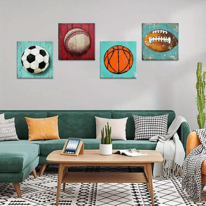 4pcs Sports Themed Modern Farmhouse Style   Wall Art Canvas Framed