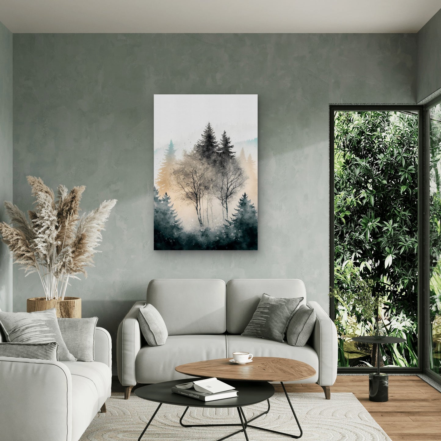 Layered Forest Landscape in Monochrome Watercolor 40x60cm Metal Print Ready to Hang