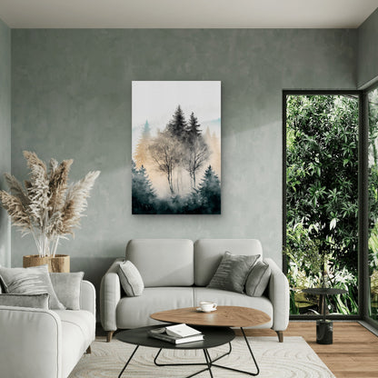 Layered Forest Landscape in Monochrome Watercolor 40x60cm Metal Print Ready to Hang