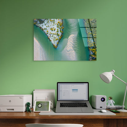 Aerial Abstract Noosa River Inlet Mangrove Sandbanks Turquoise Estuary Australia Acrylic Glass Printing Wall Art Australian Made