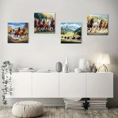 4pcs Majestic Horse In Dynamic Running Wall Art Canvas Framed