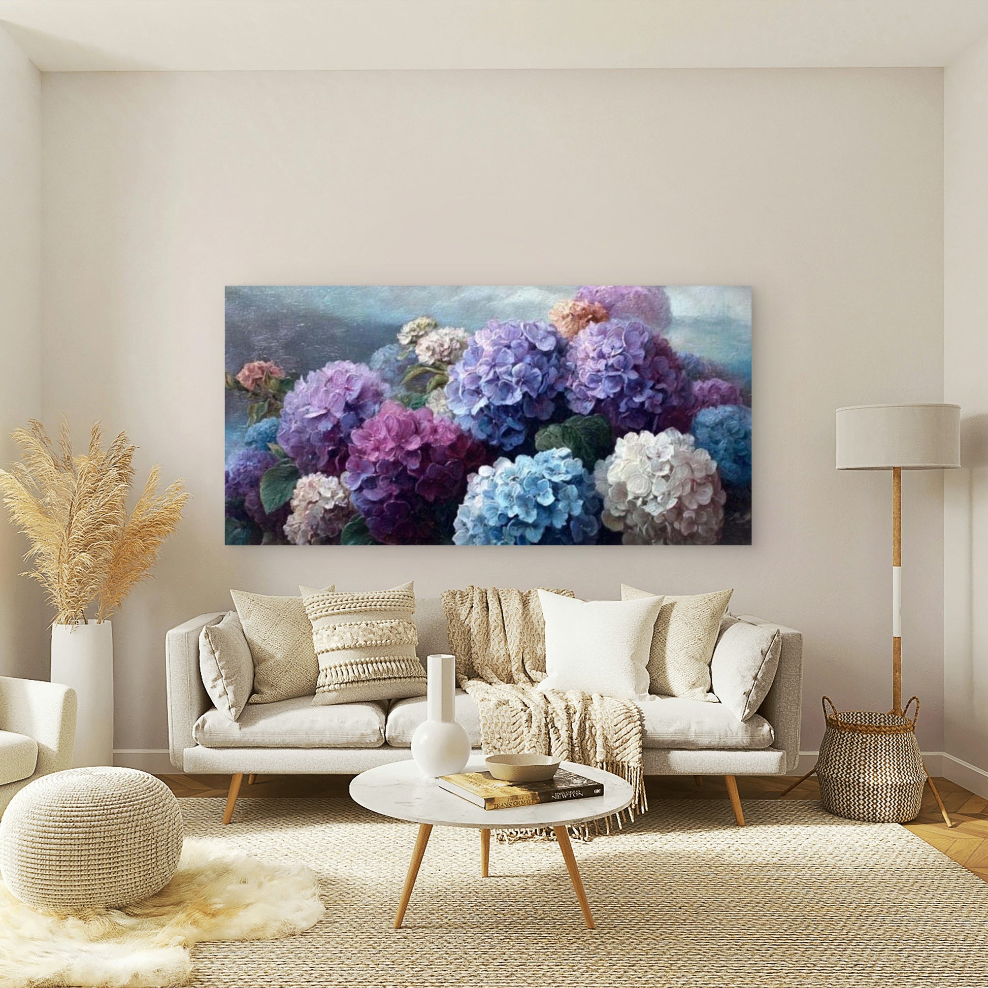Purple Blue White Blossom Wall Art Canvas Office Home Room Framed 120x60cm - Bella Home Decor