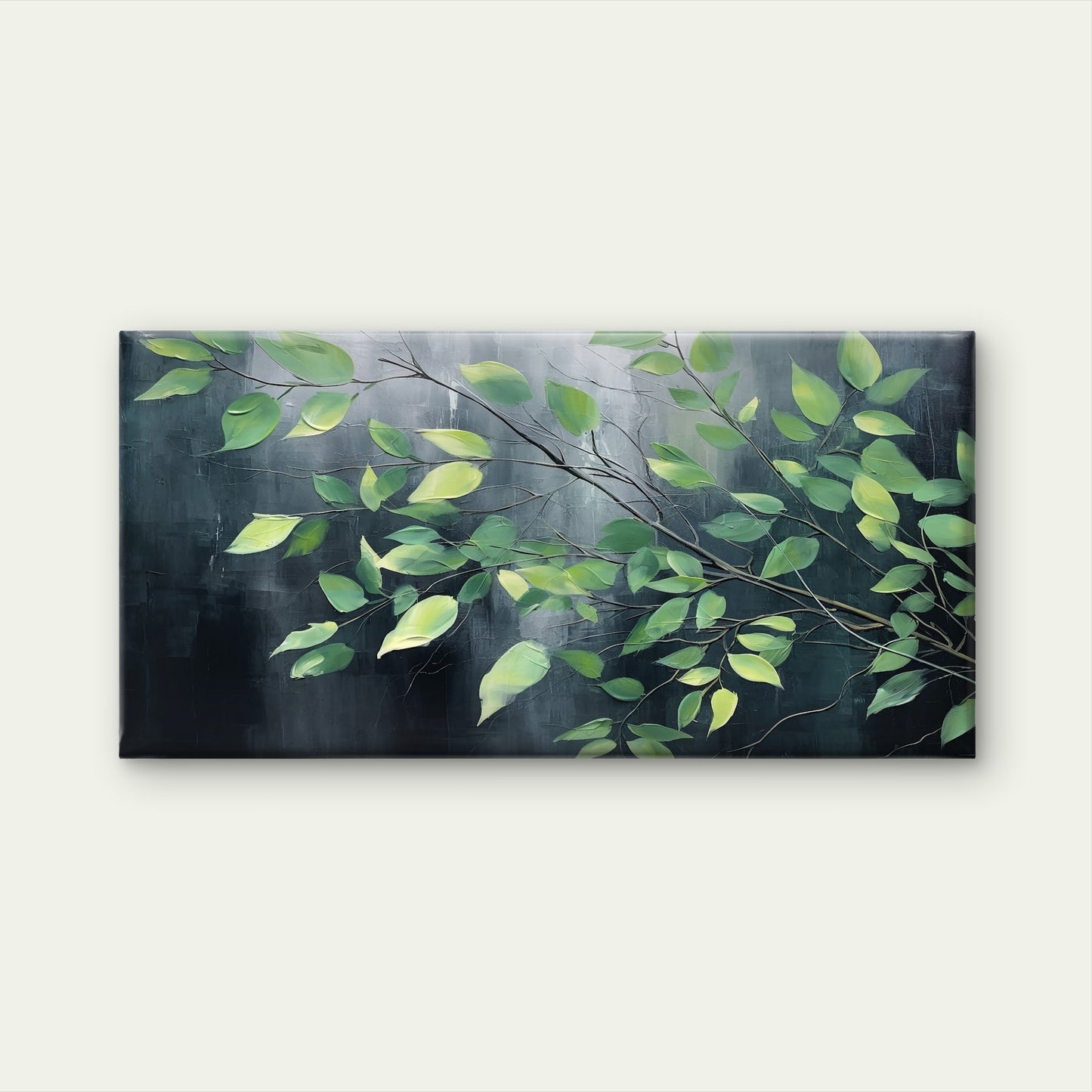 Green Leaves Charcoal Abstract Wall Art Canvas Office Home Room Framed 120x60cm