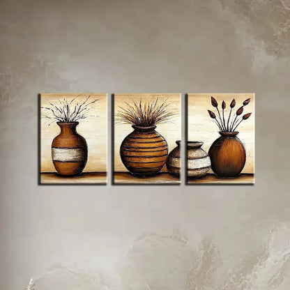 3pcs Elegant Plant Vase Classic Floral & Foliage Design Metal Print Ready to Hang Art