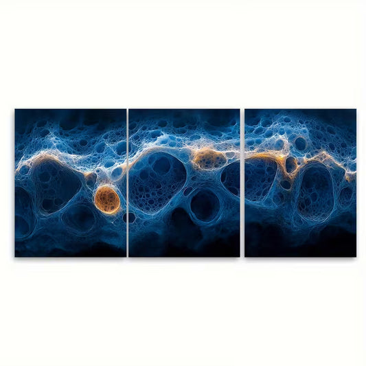 3pcs Blue Abstract Cellular Texture Metal Print Ready to Hang Art