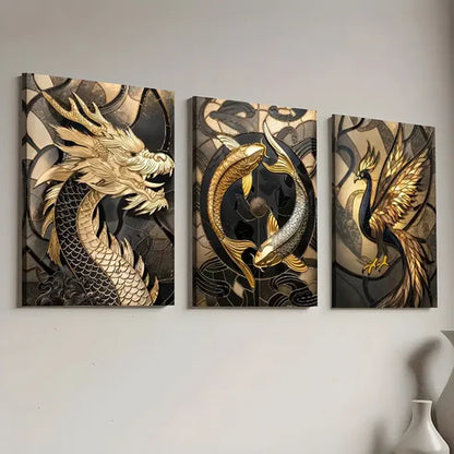 3pcs Light Luxury Style Golden Fashion Abstract Animal Art Wall Art Canvas Unframed - High Quality Print 100% Australian Made Wall Canvas