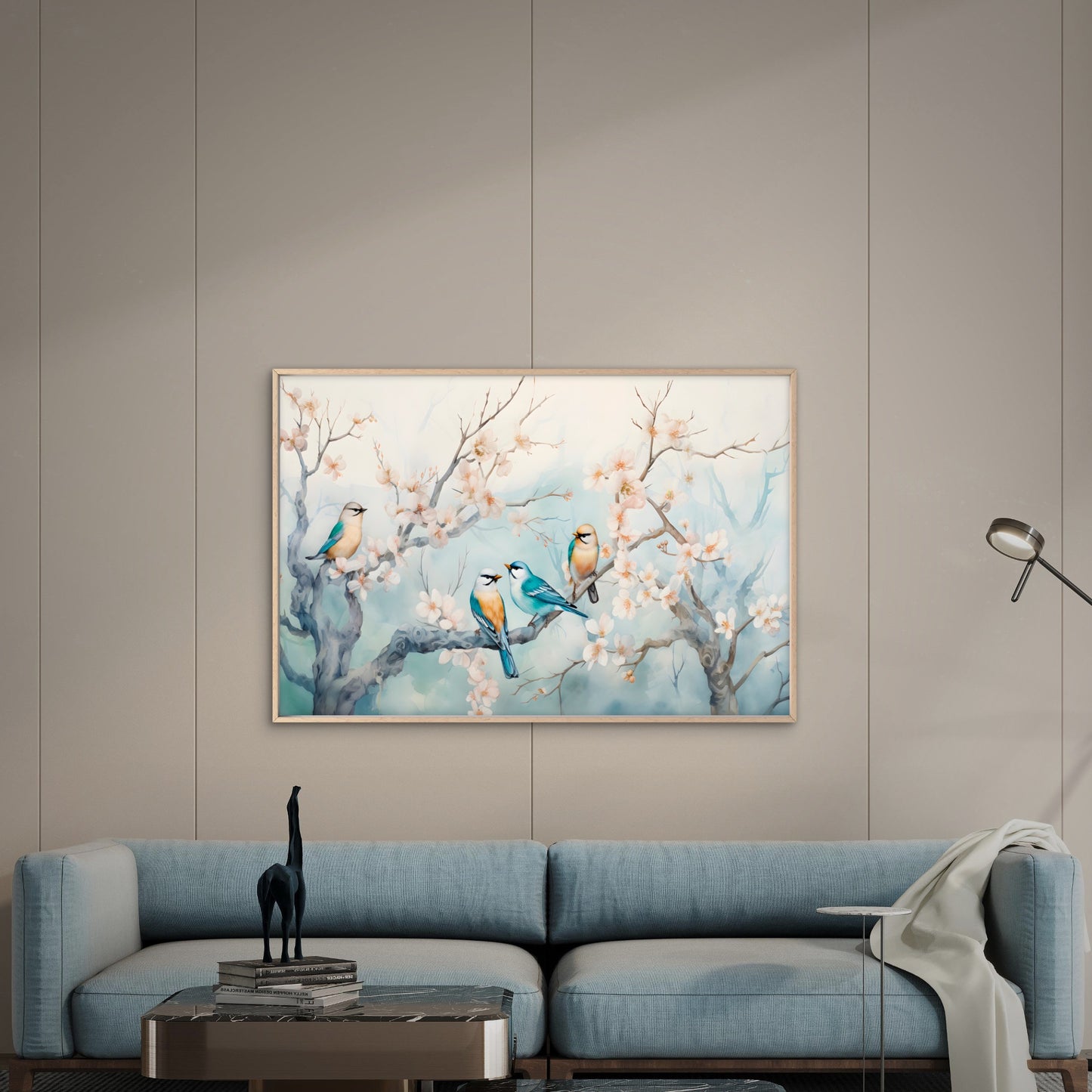 Pastel Clored Birds Perched on Branches Wall Art Decor 100% Australian Made