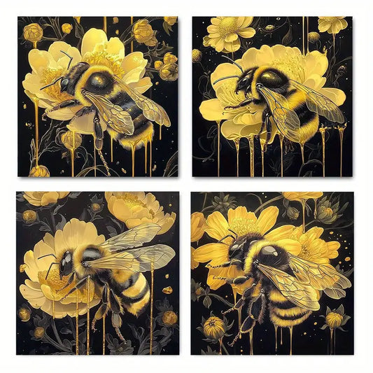 4pcs  Bee & Honey Hummingbird for Home e w  Wall Art Canvas Framed