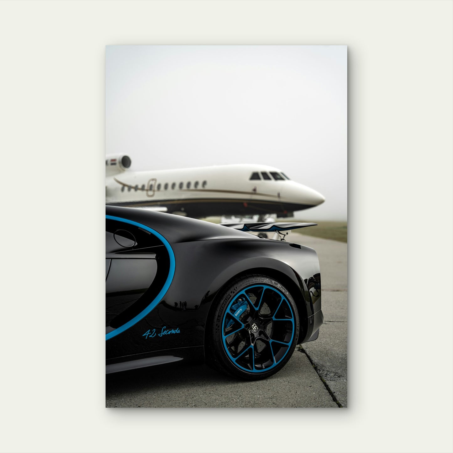 Black Bugatti Chiron with Blue Accents by Private Jet Metal Print Ready to Hang