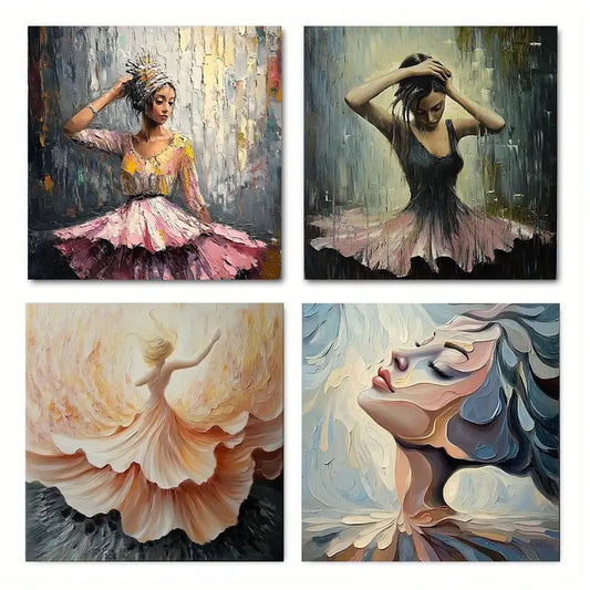 4pcs The Girl Is Dancin Wall Art Canvas Framed