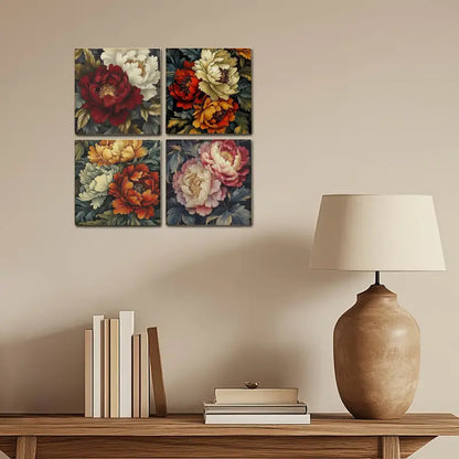 4pcs Poney Rose Flower Wall Art Canvas Framed - Bella Home Decor