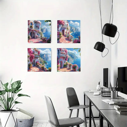 4pcs  Beautiful House for Restaurants  RB  Wall Art Canvas Framed