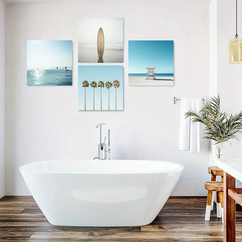 4pcs Sunshine,Sea And Sky Wall Art Canvas Framed